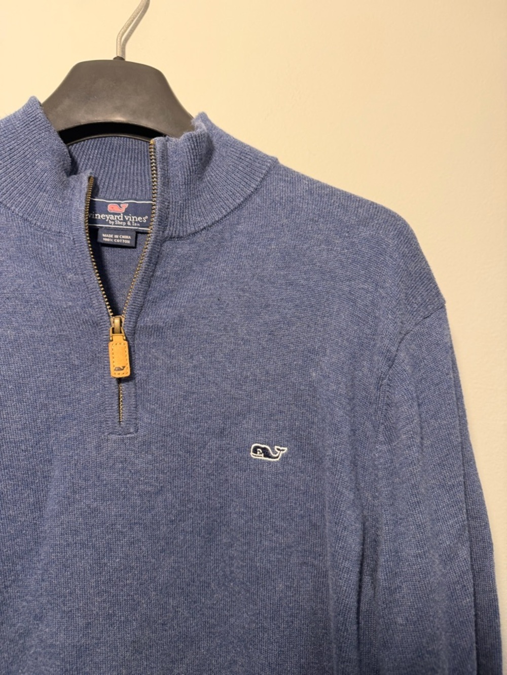 Vineyard Vines Men's Heathered Blue Quarter-Zip Sweater 100% Cotton - Picture 3 of 4